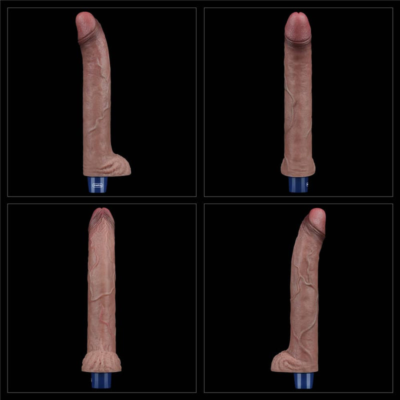 The different angles of the 11 inches rechargeable silicone vibrating dildo