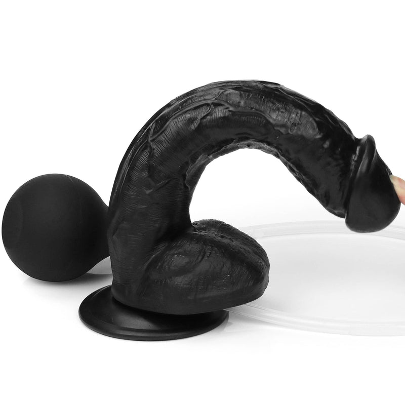 The 11 inches black realistic ejaculating dildo bends ultra softly