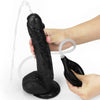 Squeeze the enema bulb to cause water to spurt out of the 11 inches black realistic ejaculating dildo
