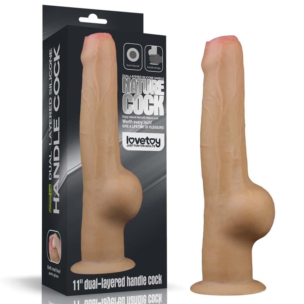 The packaging of the 11 inches dual layered handle foreskin cock
