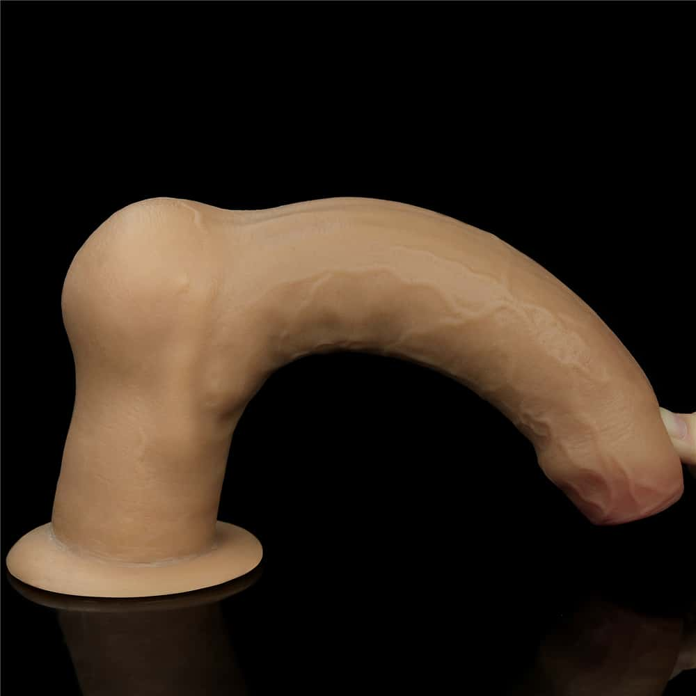 The 11 inches dual layered handle foreskin cock is very flexible