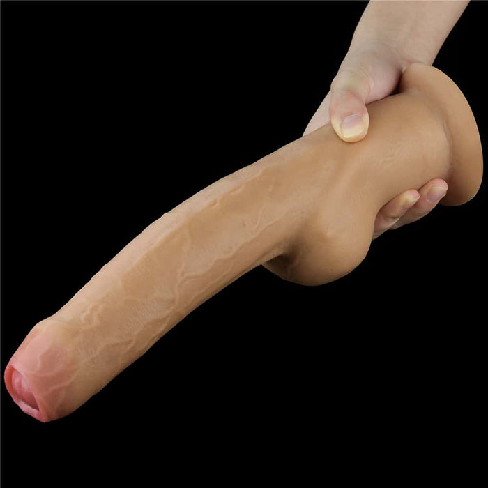 Monster Dildo | 11'' Dual Density Dildo Handle Foreskin Cock