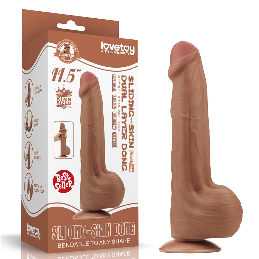 The packaging of the 11.5 inches king sized sliding skin dildo