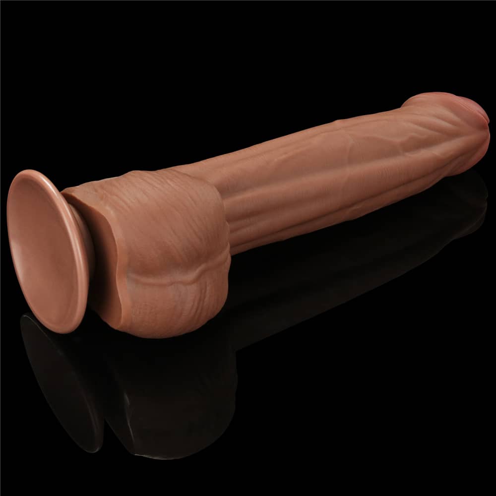 The powerful suction cup of the 11.5 inches king sized sliding skin dildo