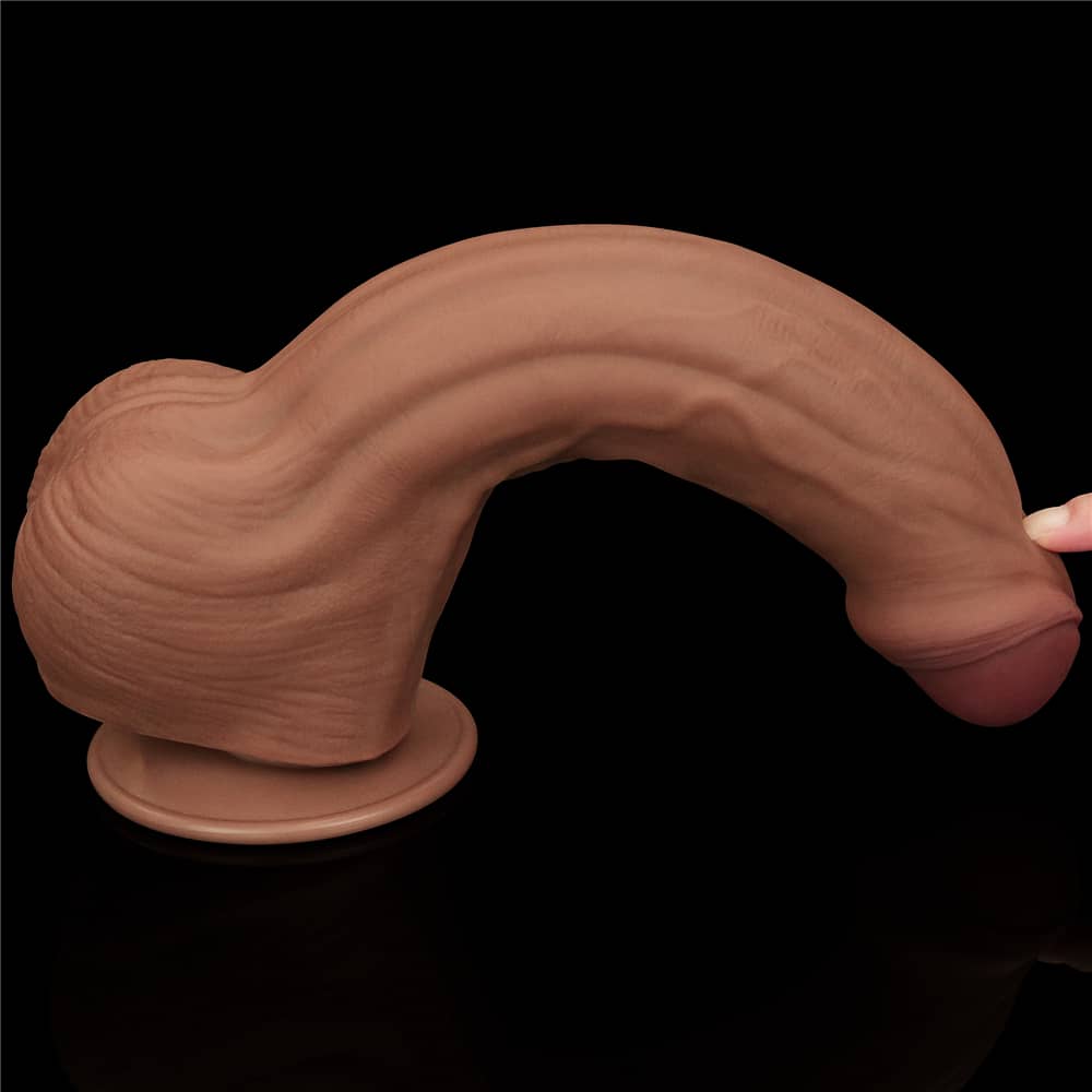 The 11.5 inches king sized sliding skin dildo bends ultra softly