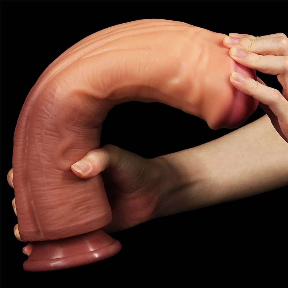 The 12 inches dual layer silicone horse dildo is very flexible and soft enough to bend easily