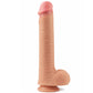 The 12 inches king size dual layer silicone dildo is upright
