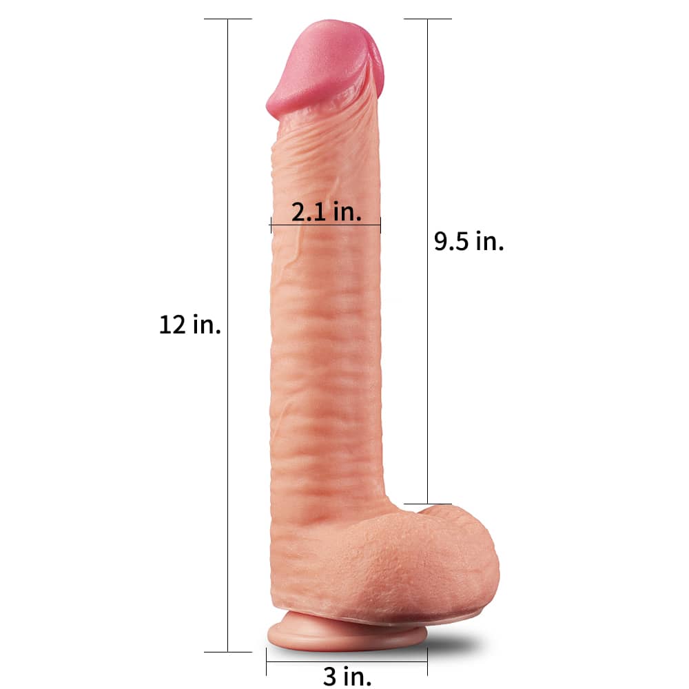 The size of the 12 inches king size dual layer silicone dildo