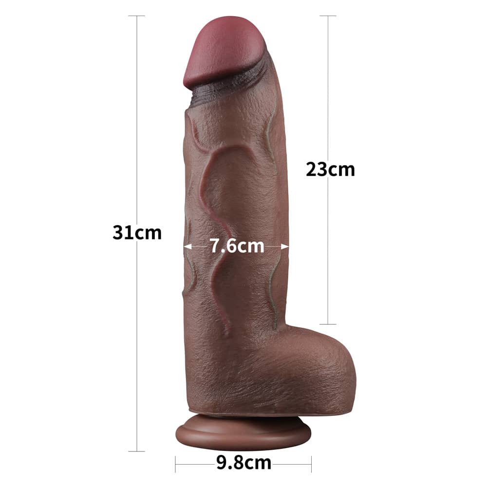 The size of the 12 inches xxl dual layered silicone cock 