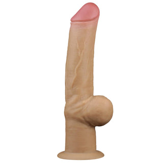 The 12 inches silicone dildo with grip handle is upright