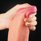 The bulging but soft head of the 12 inches dual density silicone dildo