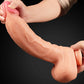 The 12 inches dual density silicone dildo adorned with raised veins and a bulbous head