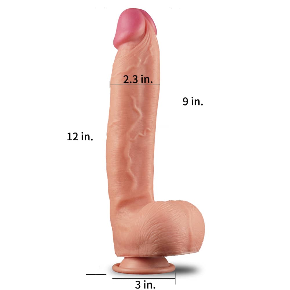 The size of the 12 inches dual density silicone dildo