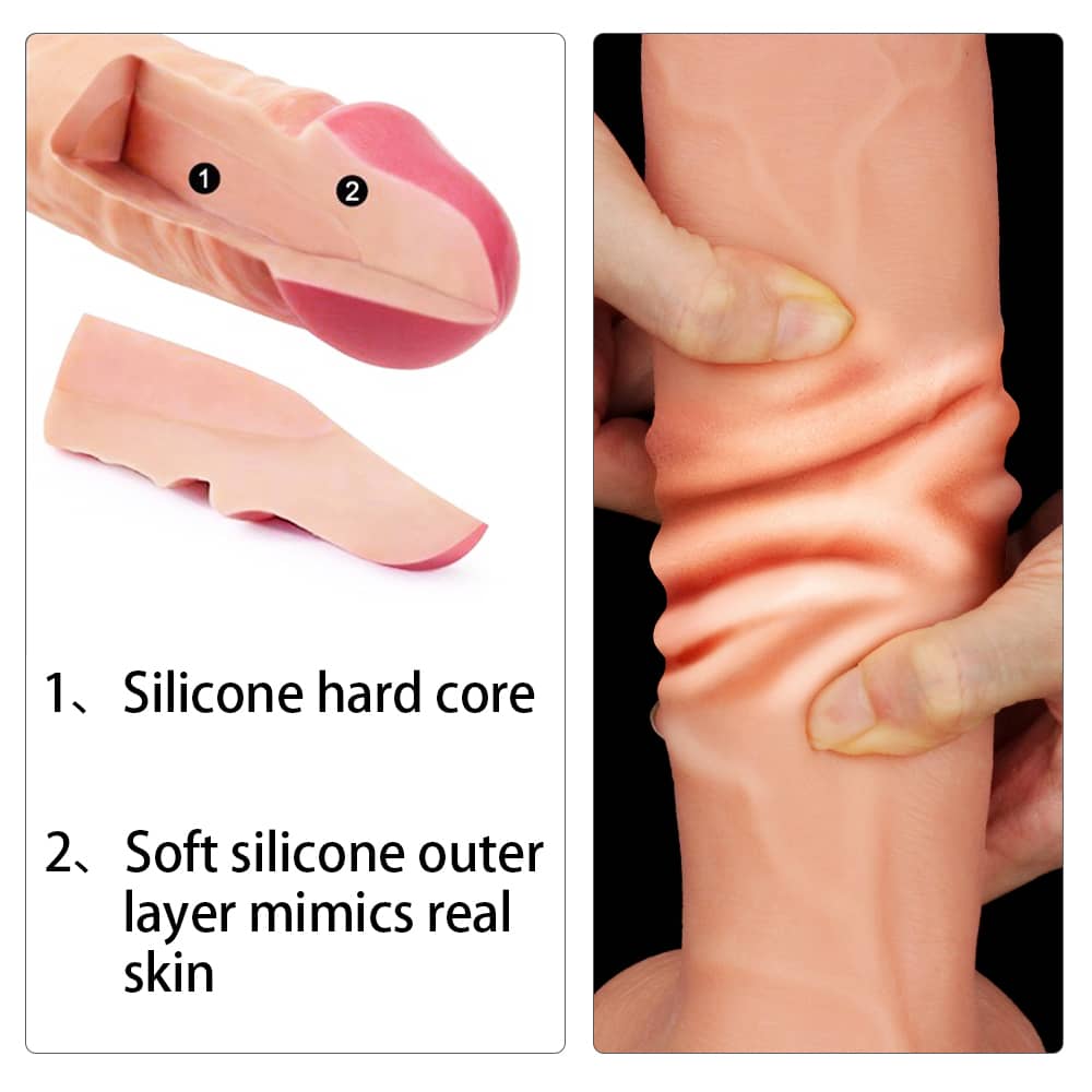 The 12 inches dual density silicone dildo has firm silicone inside and ultra soft silicone outside 