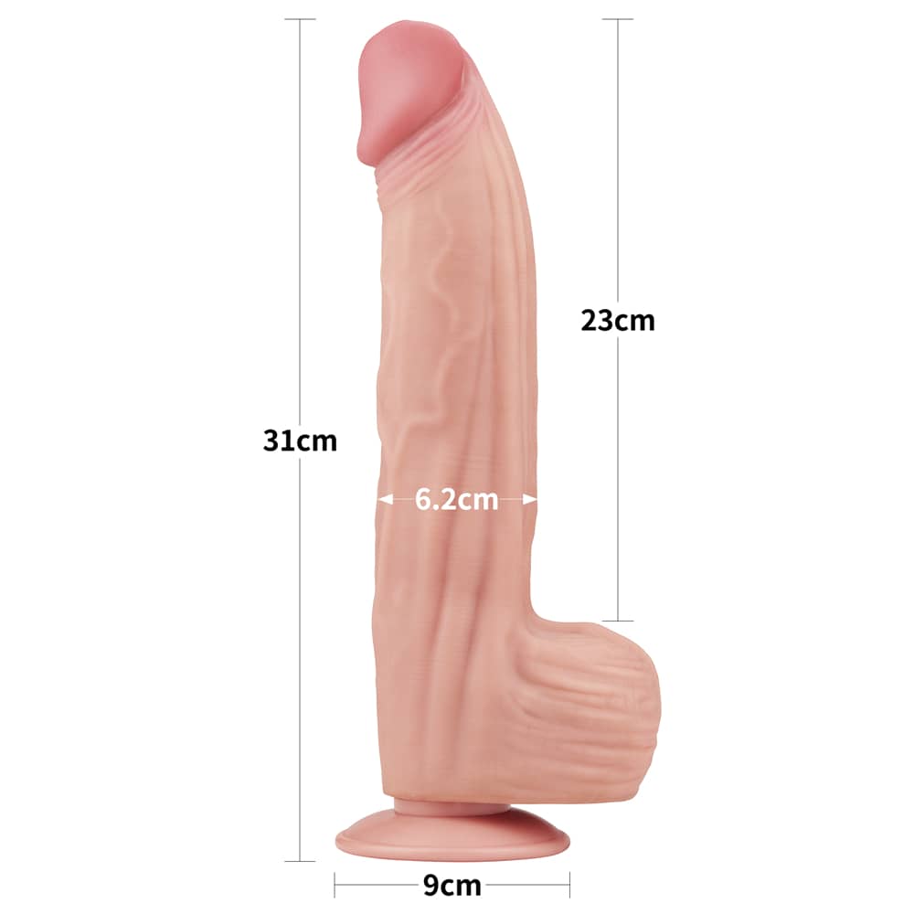 The size of the 12 inches king sized sliding skin dual layer dong