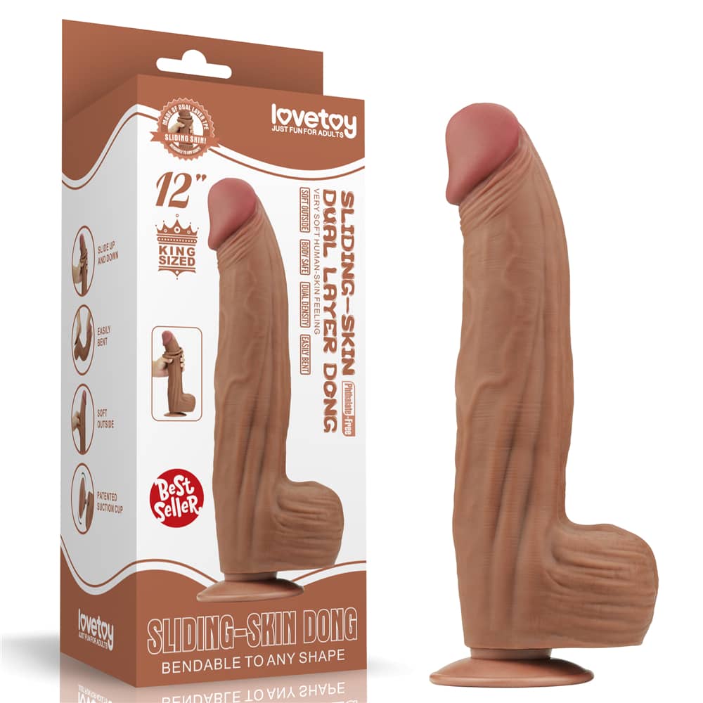 The packaging of the 12 inches brown sliding skin dual layer dong   