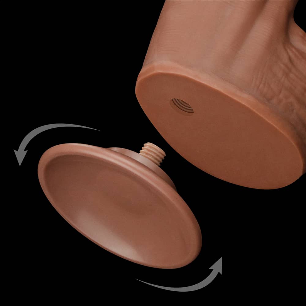 The removable suction cup of the 12 inches brown sliding skin dual layer dong 