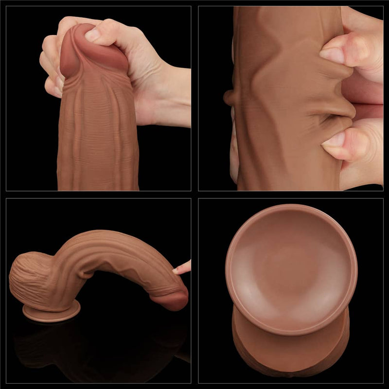 The softness of the 12 inches brown sliding skin dual layer dong 
