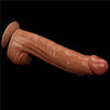 The 12 inches brown sliding skin dual layer dong lays flat