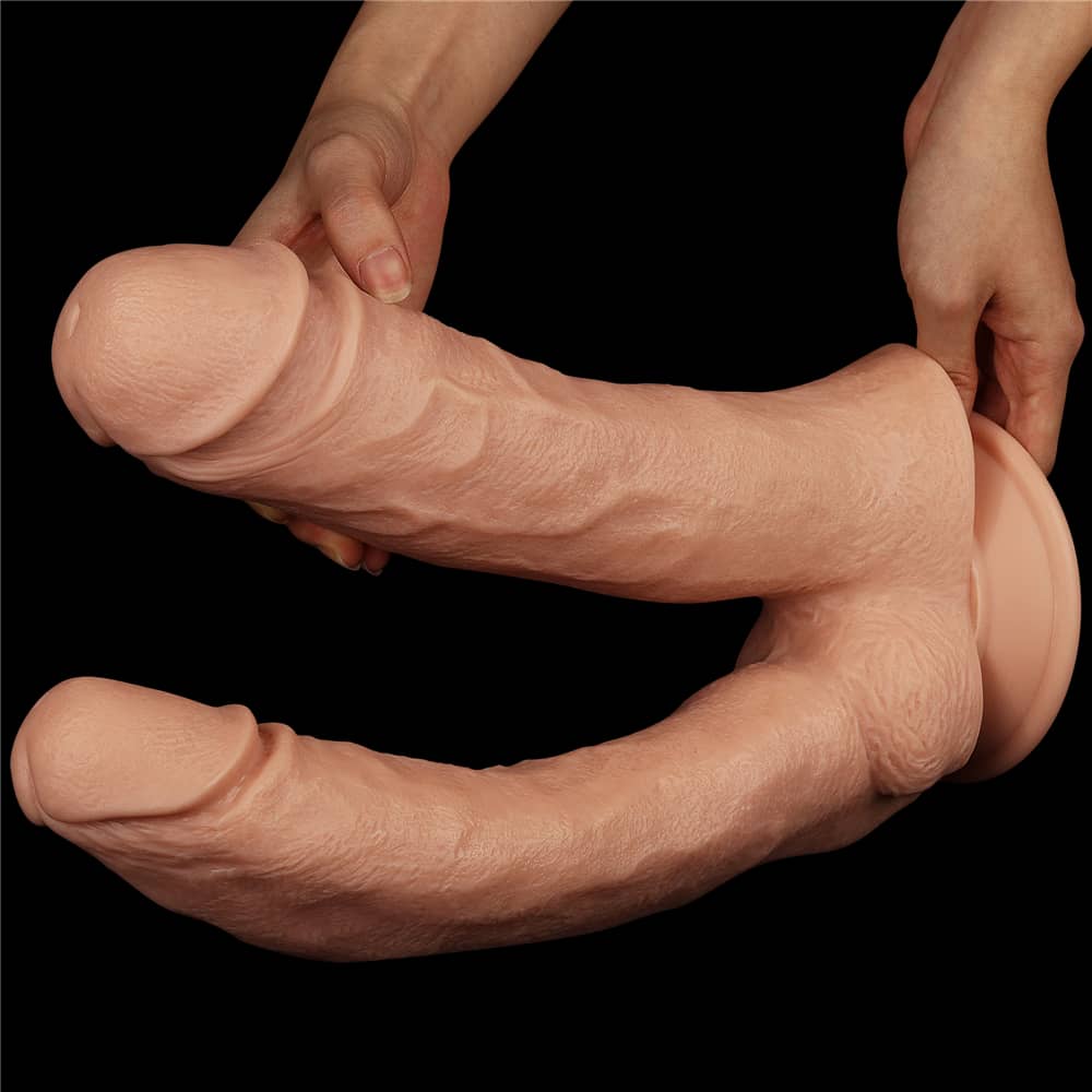 The 12 inches realistic mega double dildo adorned with raised veins