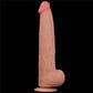 The 13.5 inches huge soft sliding skin dildo is upright