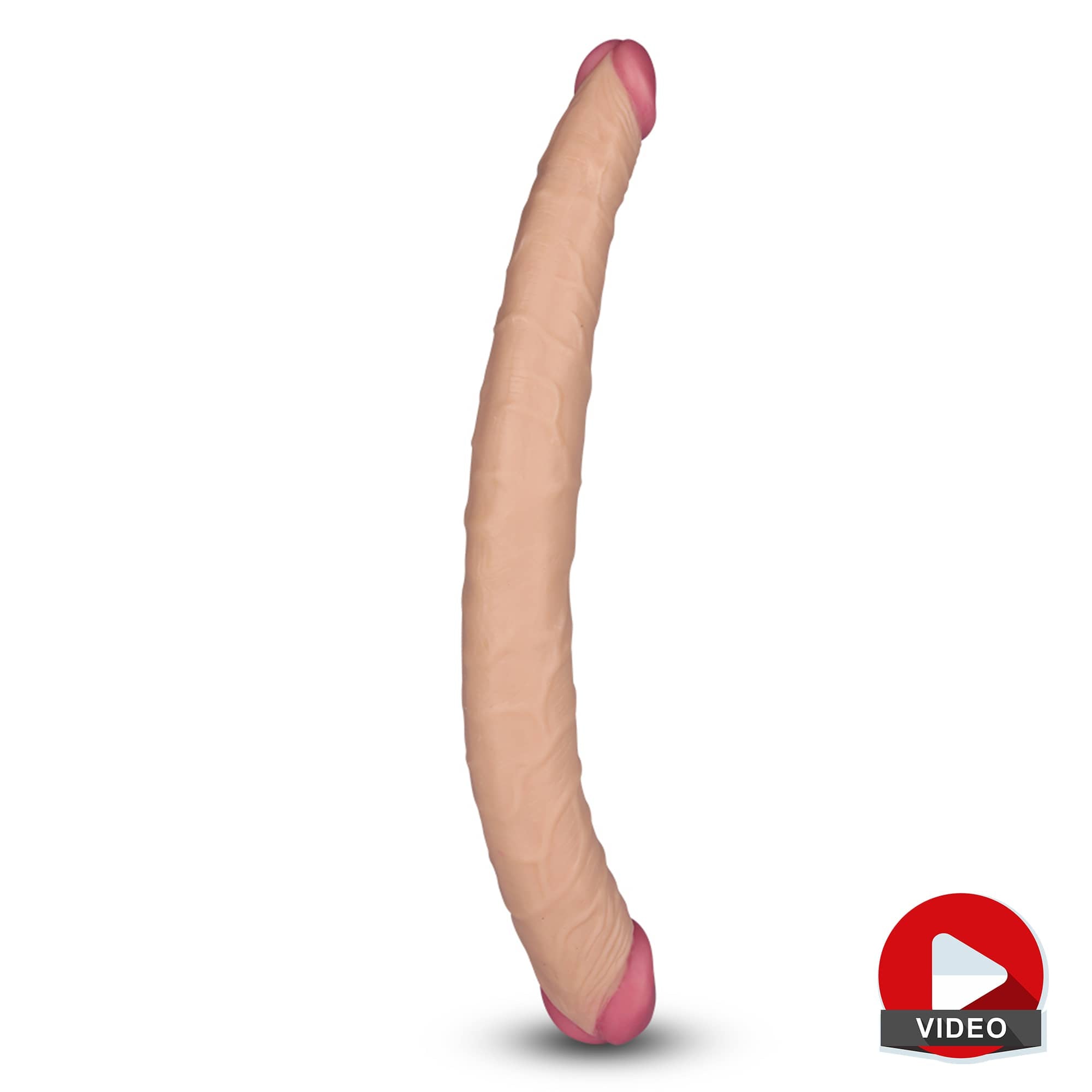 The 14 inches double ended realistic dildo is upright with a video playback logo
