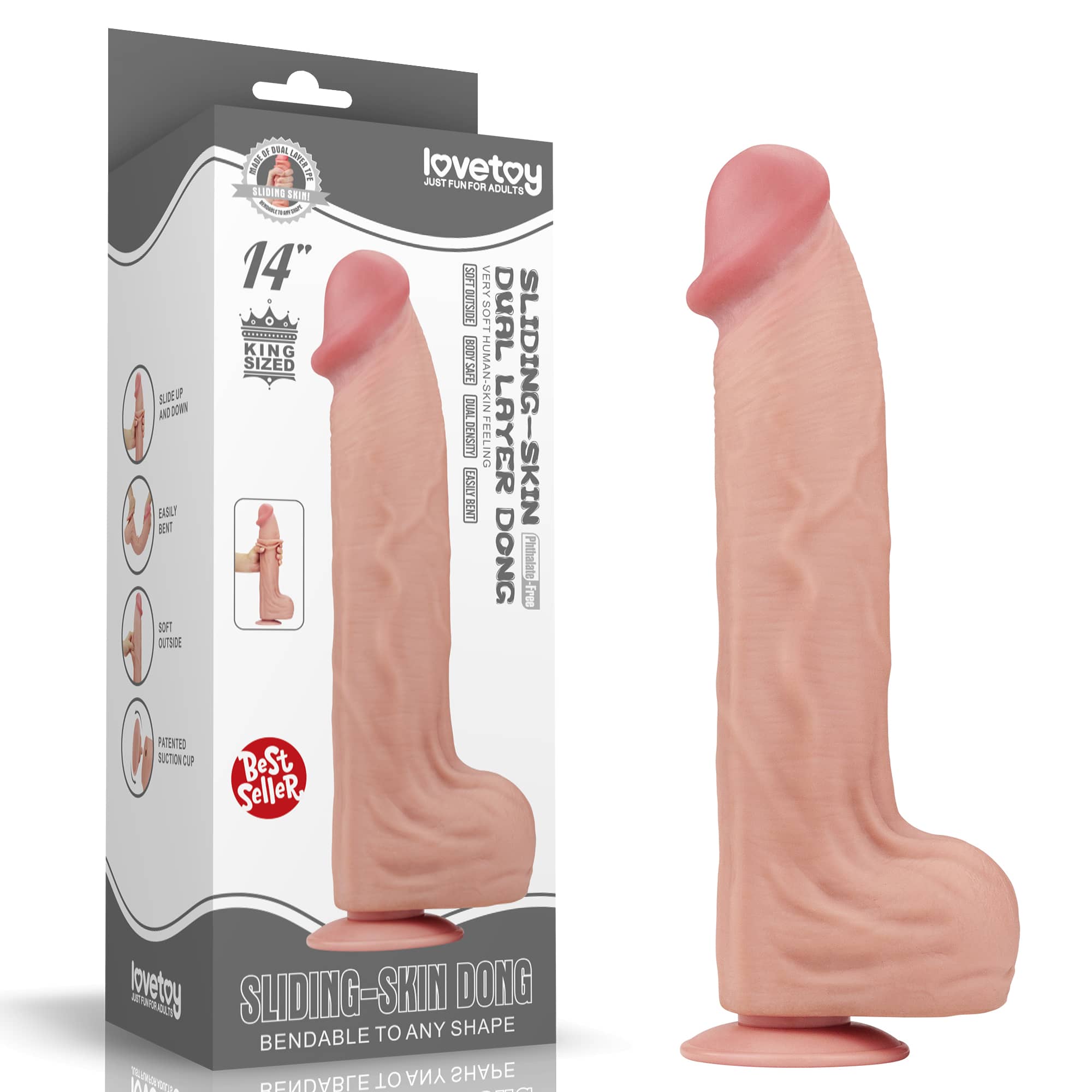 The packaging of the 14 inches king sized sliding skin dildo