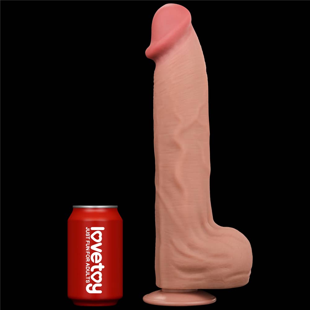 Comparison between the 14 inches king sized sliding skin dildo and beverage cans 
