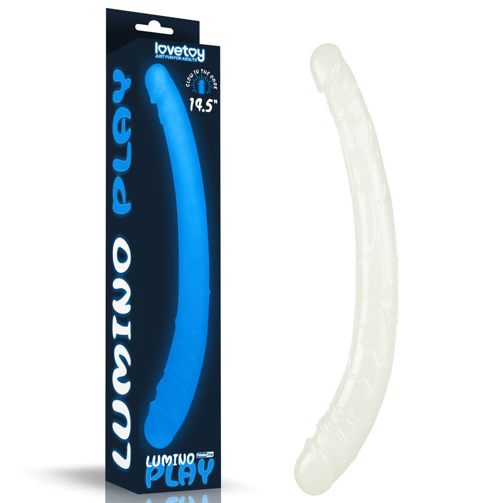 The packaging of the 14.5 inches lumino play double dildo