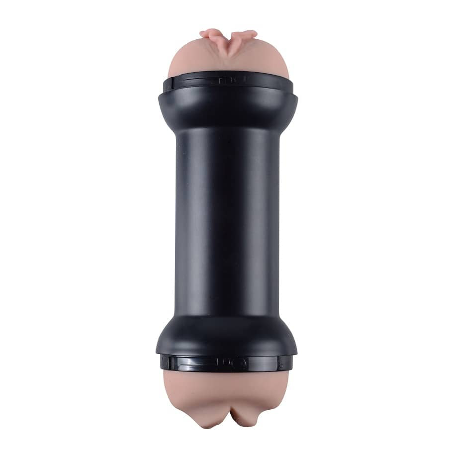The 2 in 1 mouth pussy masturbator is upright