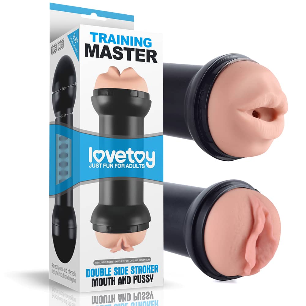 The packaging of the 2 in 1 mouth pussy masturbator