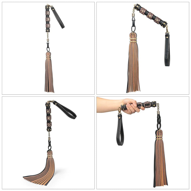 The rebellion reign flogger is adorned with striking vintage-style bronze spikes