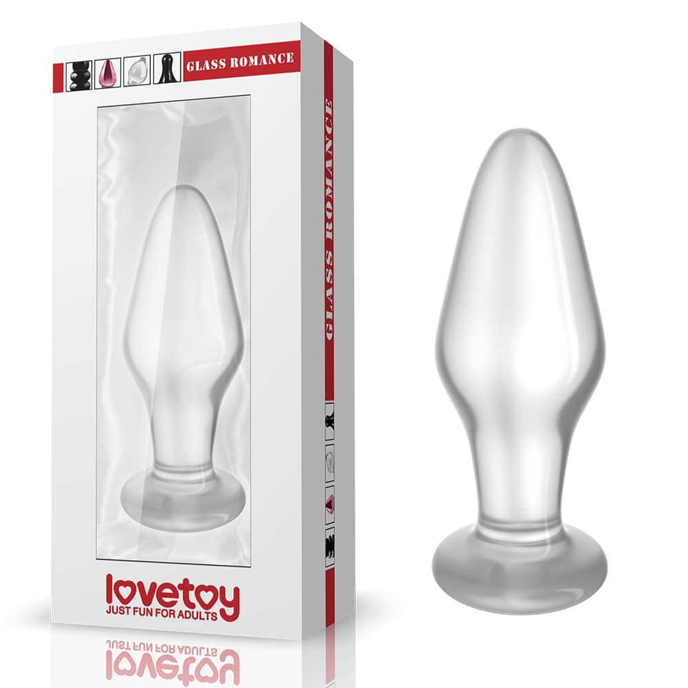 The packaging of the 4.3 inches glass romance transparent butt plug