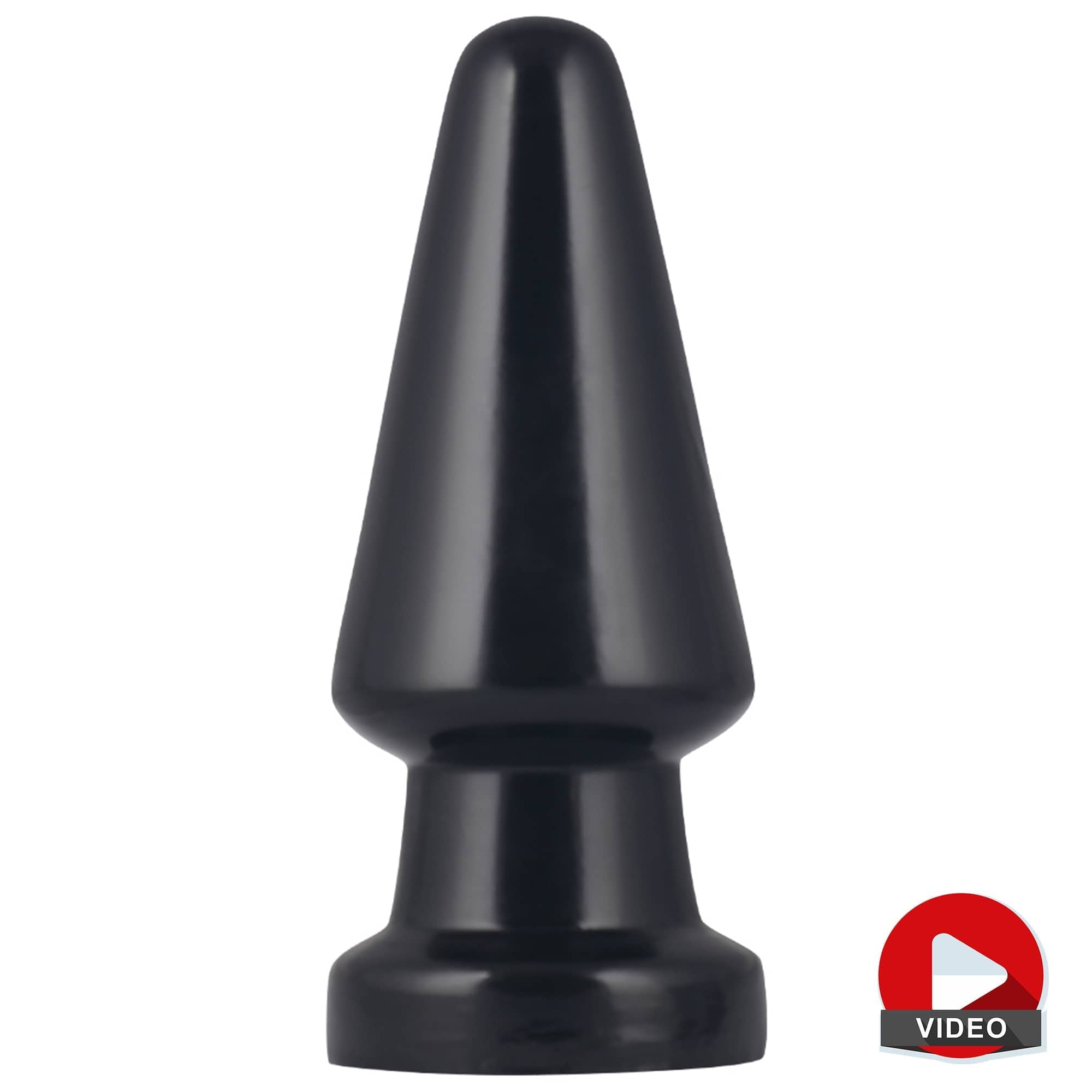 The 7 inches anal shocker large butt plug is upright with a video playback logo