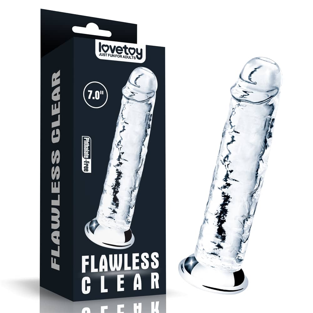 The packaging of the 7 inches flawless clear jelly dildo