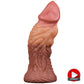 The 9 inches silicone realistic tongue dildo is upright with a video playback logo