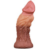 The 9 inches silicone realistic tongue dildo is upright with a video playback logo