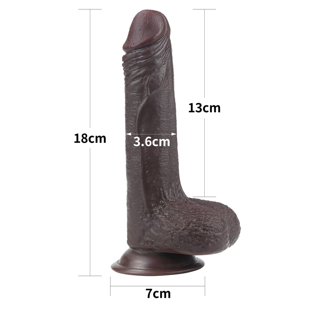The size of the 7 inches sliding skin dual layer black dildo