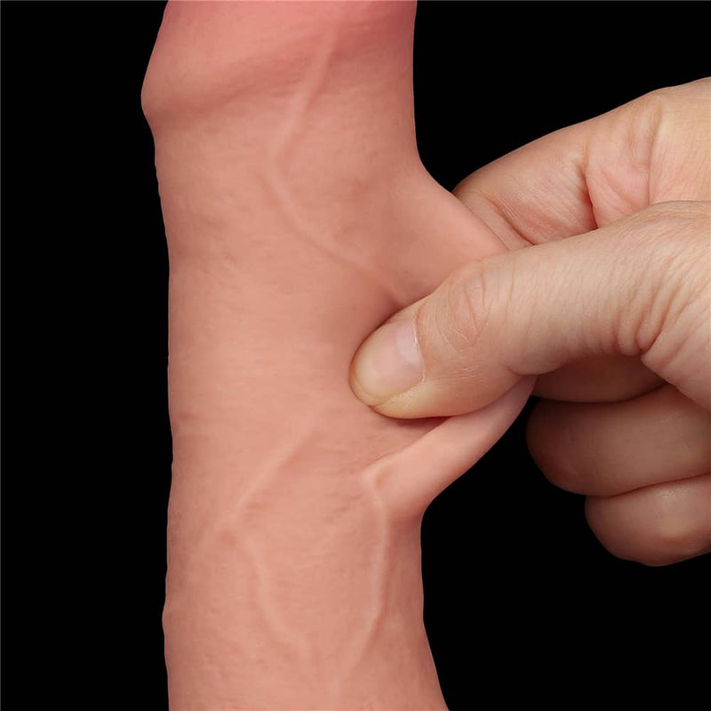 The dual layer sliding skin of the 7 inches sliding skin realistic uncut dildo 