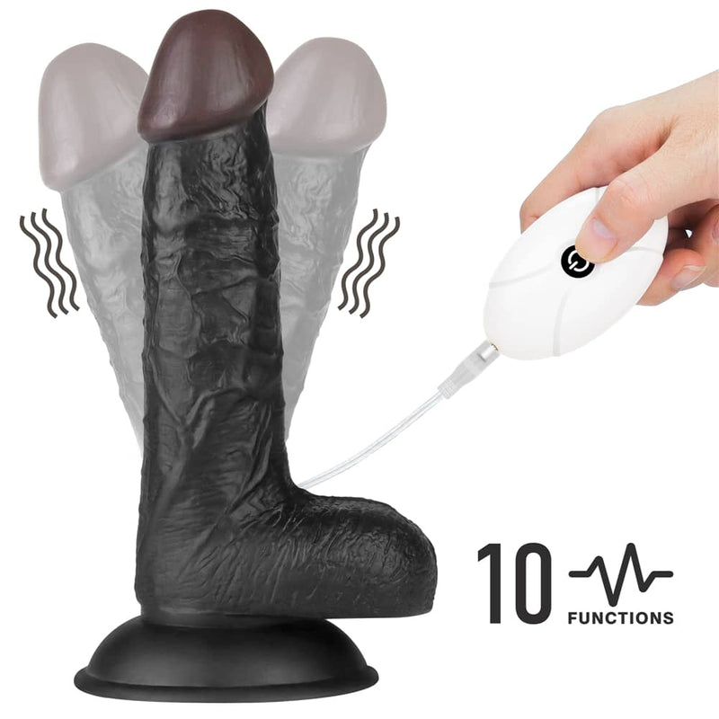 The black 7 inches vibrating dildo easy strapon set has 10 vibrations