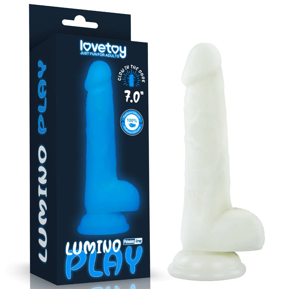 The packaging of the  7 inches lumino play silicone dildo