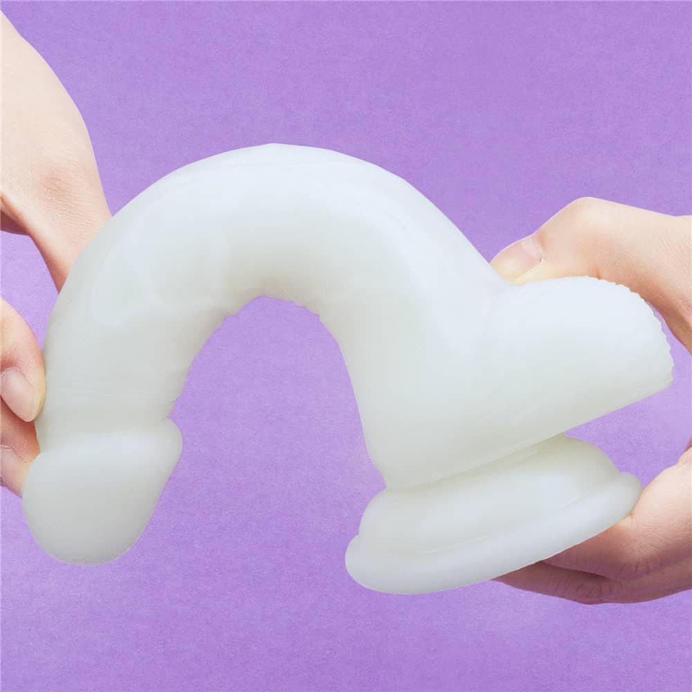 The 7 inches lumino play silicone dildo bends ultra softly