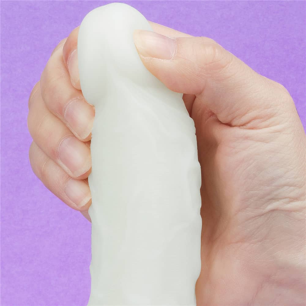 The bulging but soft head of the 7 inches lumino play silicone dildo