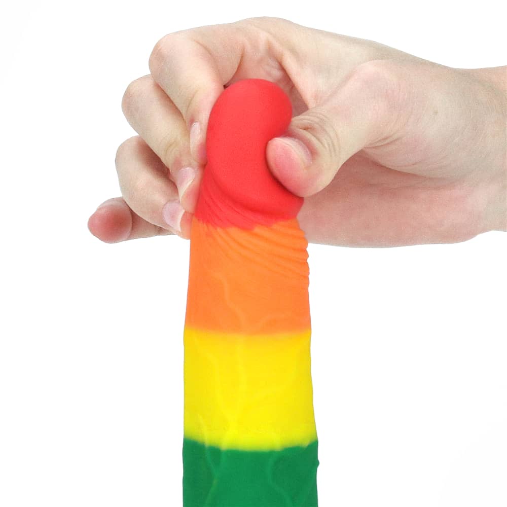 The soft head of the 7 inches prider rainbow dildo