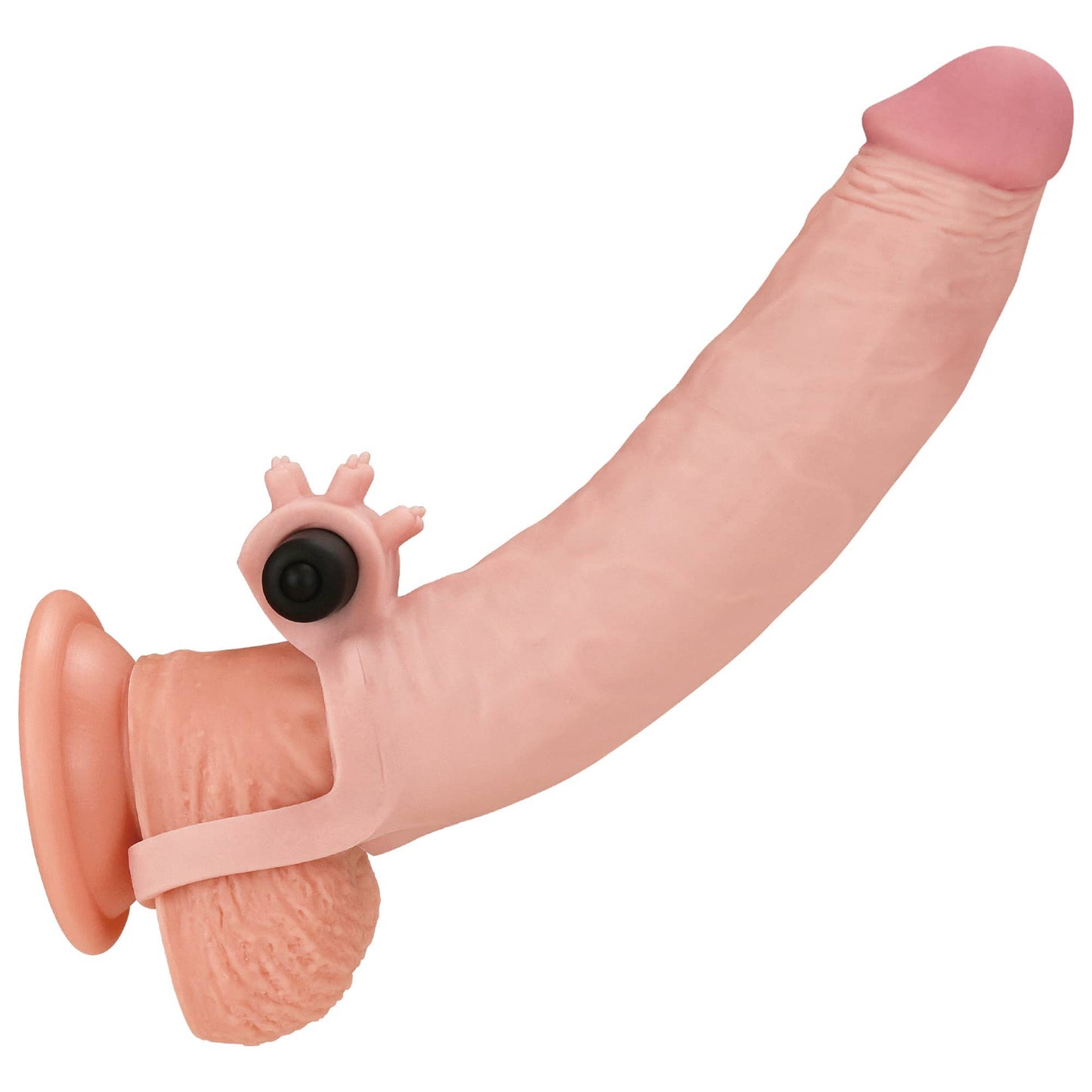 The 7.5 inches dildo extender with bullet vibrator worn on dildo