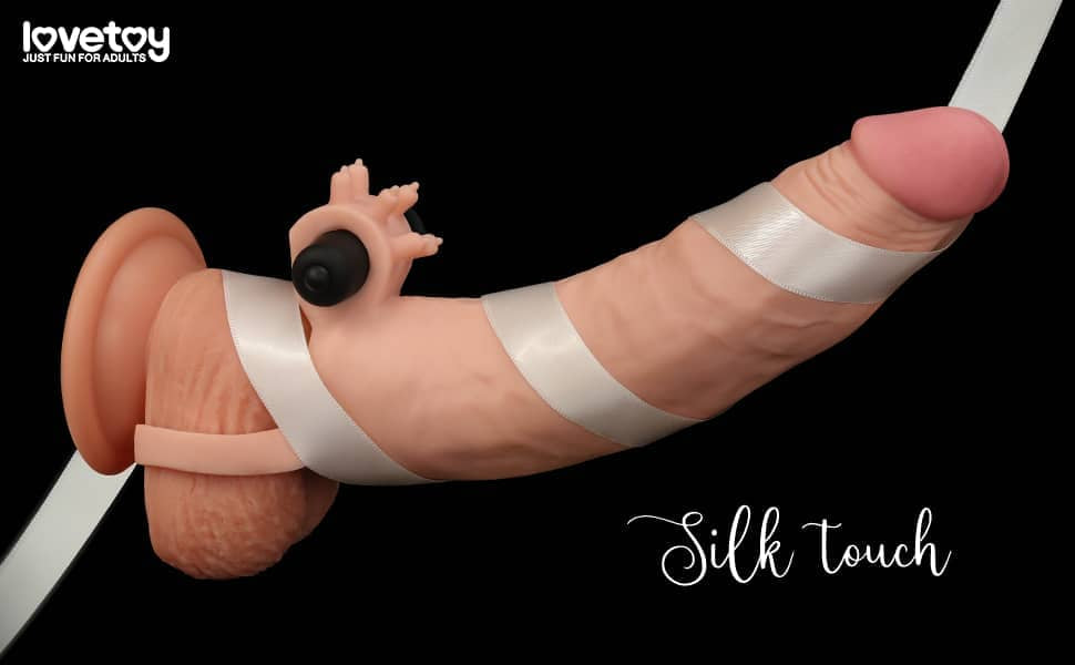 The 7.5 inches dildo extender with bullet vibrator as a silky touch