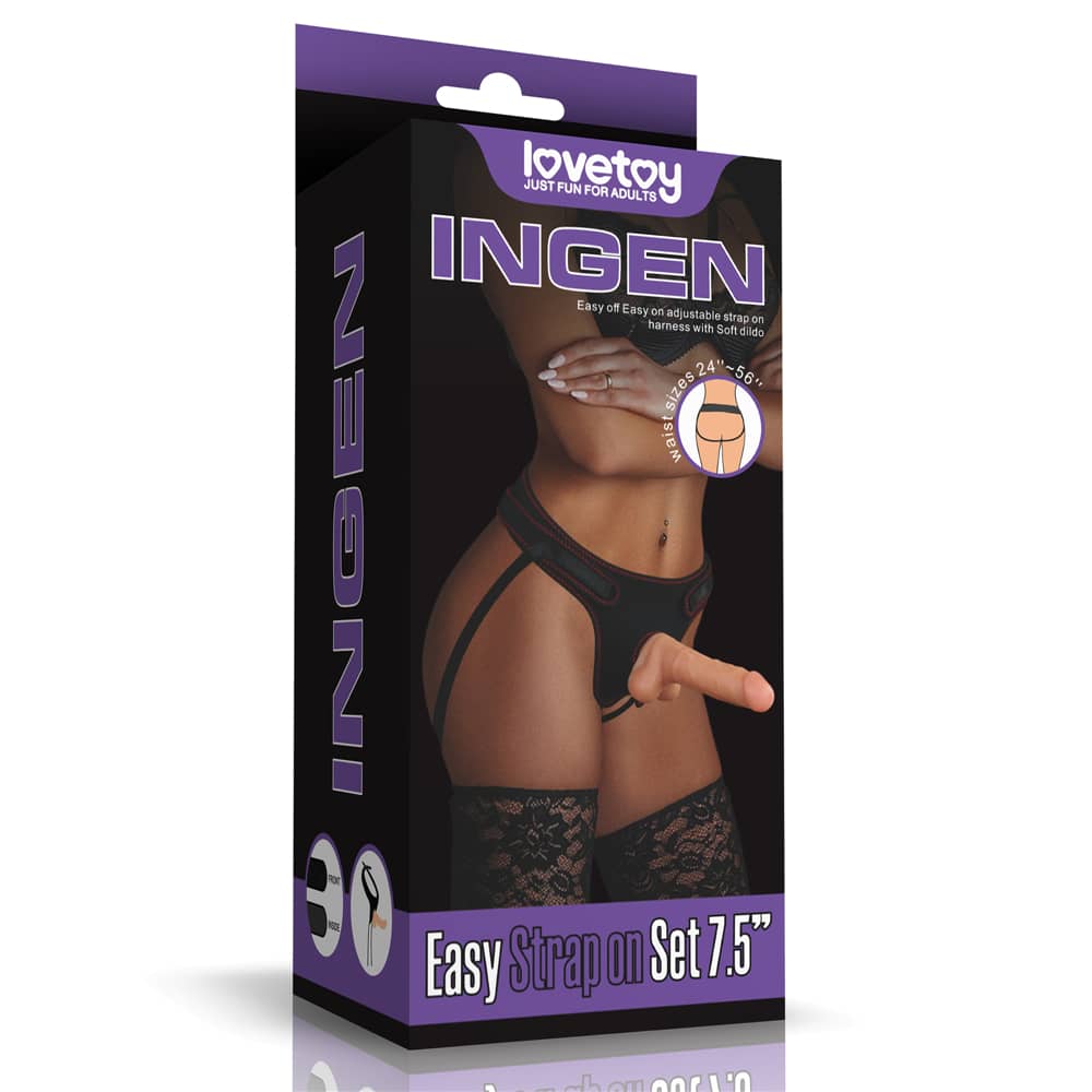 The packaging of the  7.5 inches dildo strap on harness for women
