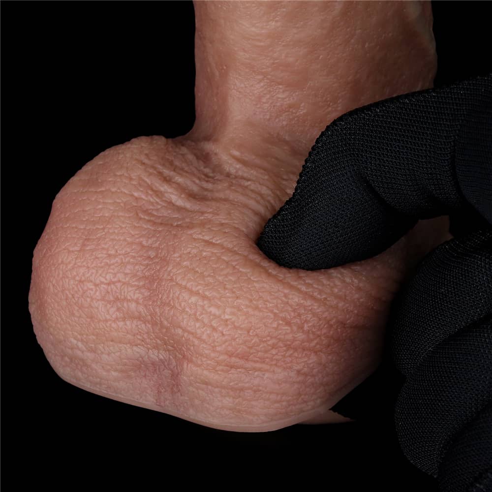 The 7.5 inches dual layered silicone cock has detailed textured testicle