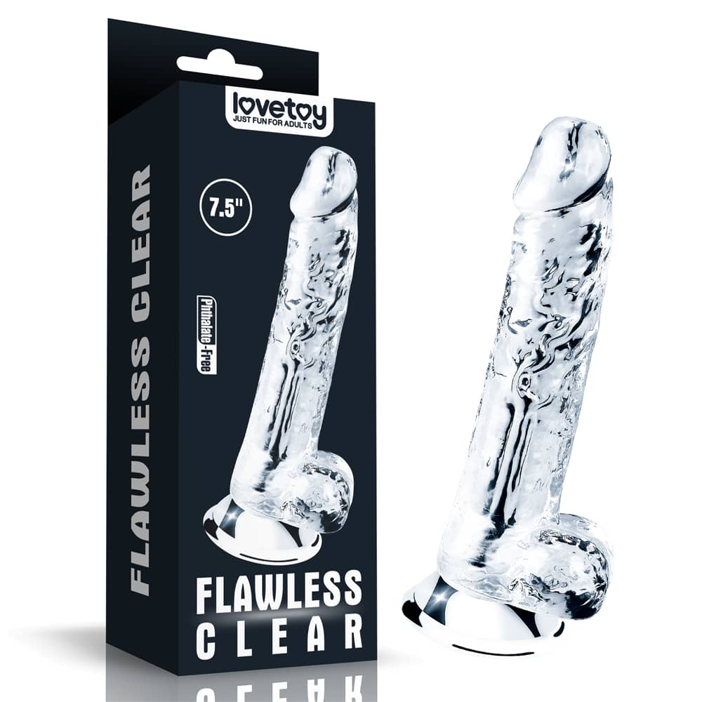 The packaging of the 7.5 inches flawless clear transparent dildo 