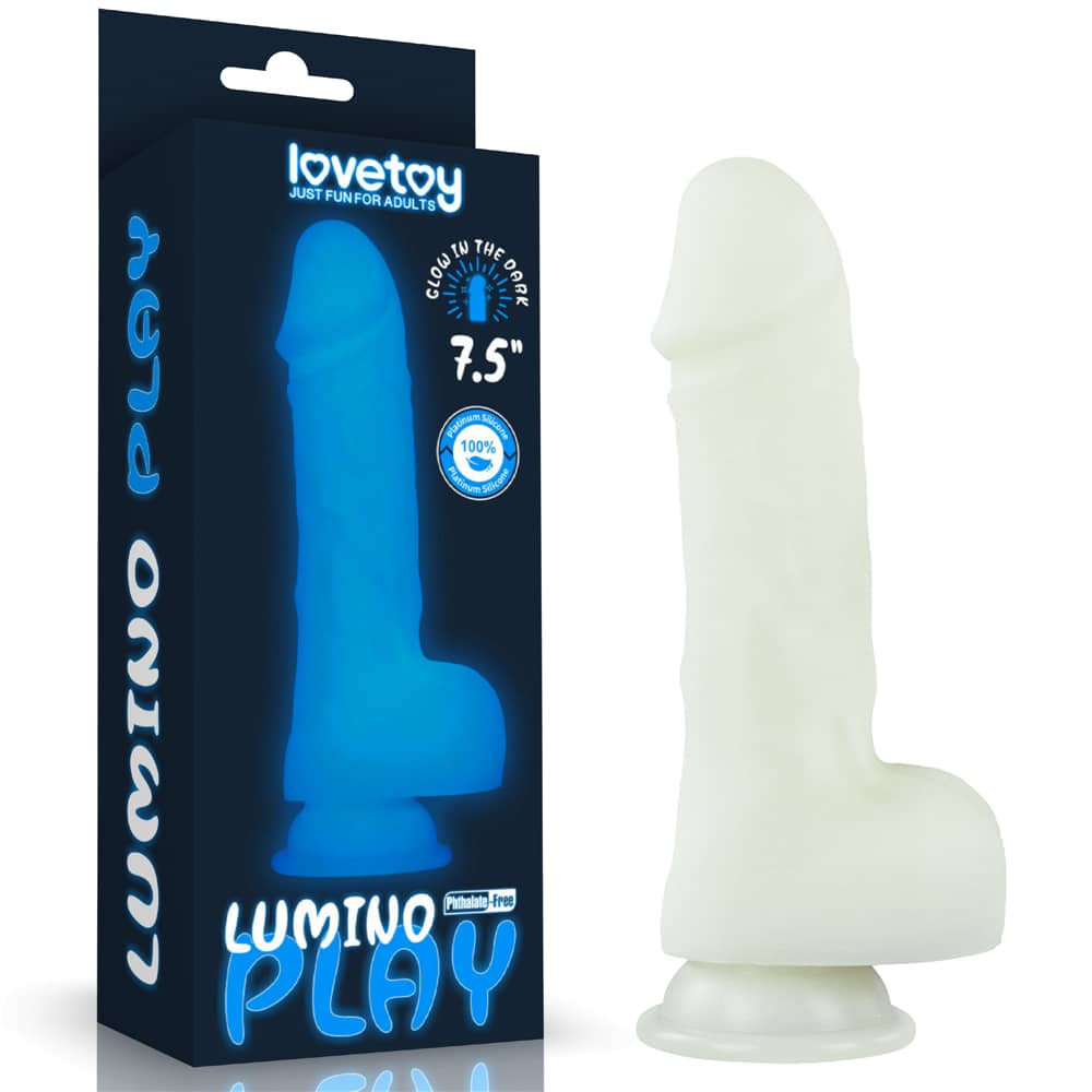 The packaging of the 7.5 inches lumino play silicone dildo
